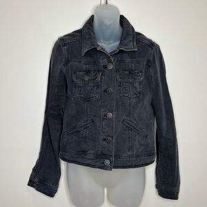 Massimo Dutti Black Button up denim jean jacket size medium casual